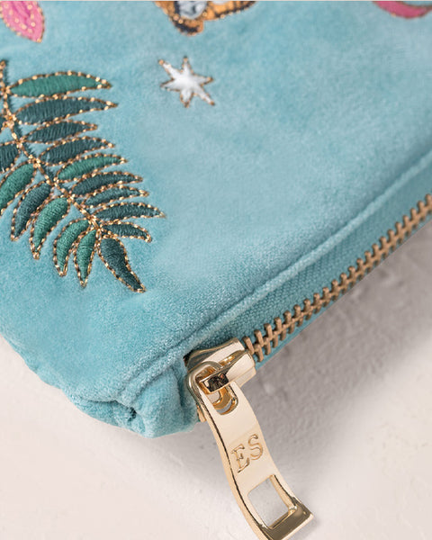 Celestial Tigers Velvet Everyday Pouch - Dusky Teal