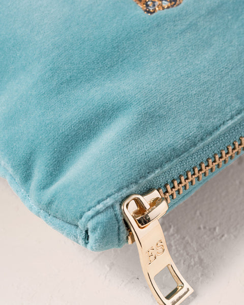 Celestial Tigers Velvet Mini Pouch - Dusky Teal