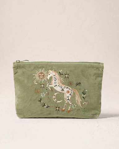Mystical Horse Velvet Everyday Pouch Olive