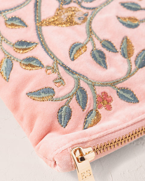 Tree of Life Velvet Everyday Pouch Blush Pink
