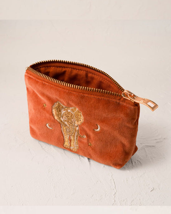 Golden Elephants Coin Purse - Rust