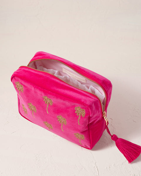 Gold Palm Pink Velvet Wash Bag