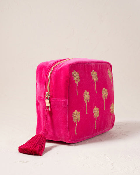 Gold Palm Pink Velvet Wash Bag