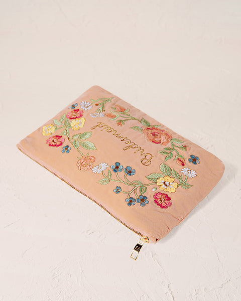 Floral Bridesmaid Pink Sand Velvet Everyday Pouch