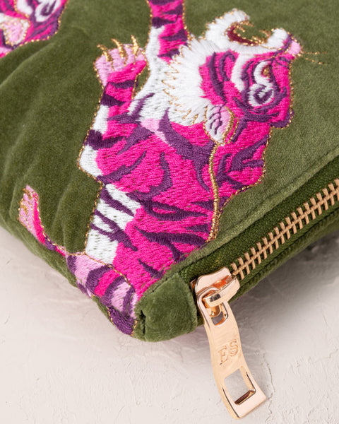 Wild Tiger Fern Green Velvet Everyday Pouch