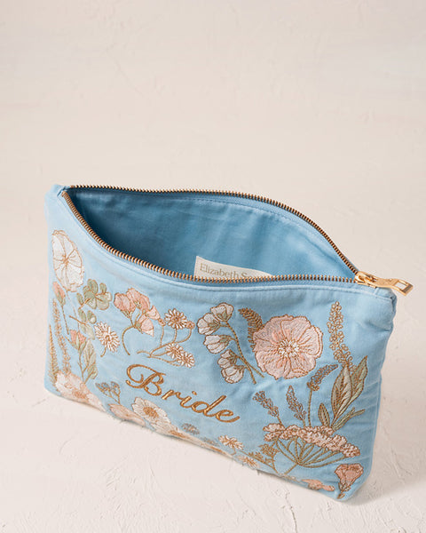 Pressed Flowers Bride Dusky Blue Velvet Everyday Pouch
