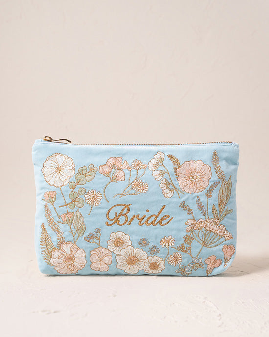 Pressed Flowers Bride Dusky Blue Velvet Everyday Pouch