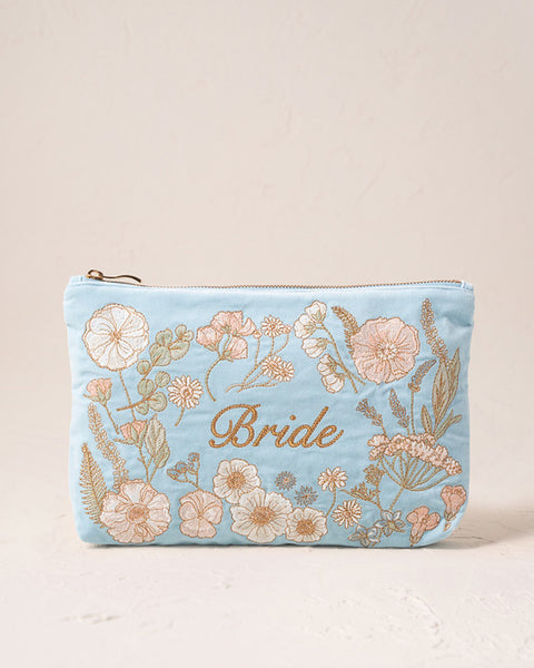 Pressed Flowers Bride Dusky Blue Velvet Everyday Pouch