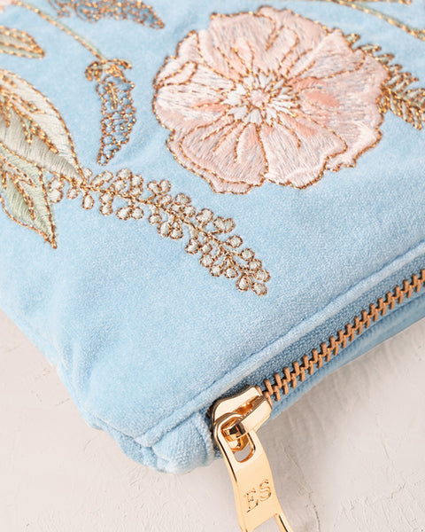 Pressed Flowers Bride Dusky Blue Velvet Everyday Pouch