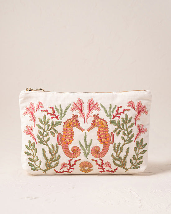 Coral Seahorse Sea Salt Cotton Everyday Pouch