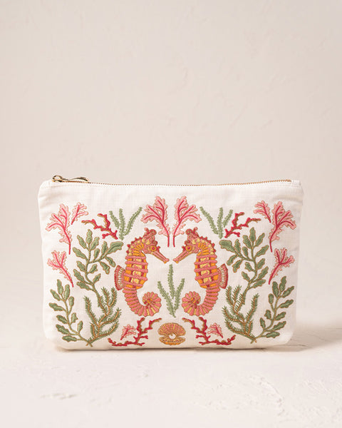 Coral Seahorse Sea Salt Cotton Everyday Pouch