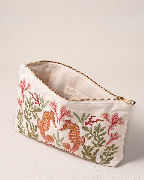 Coral Seahorse Sea Salt Cotton Everyday Pouch