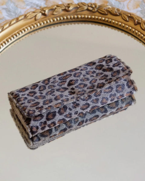 Catherine linen travel jewelry pouch Leopard