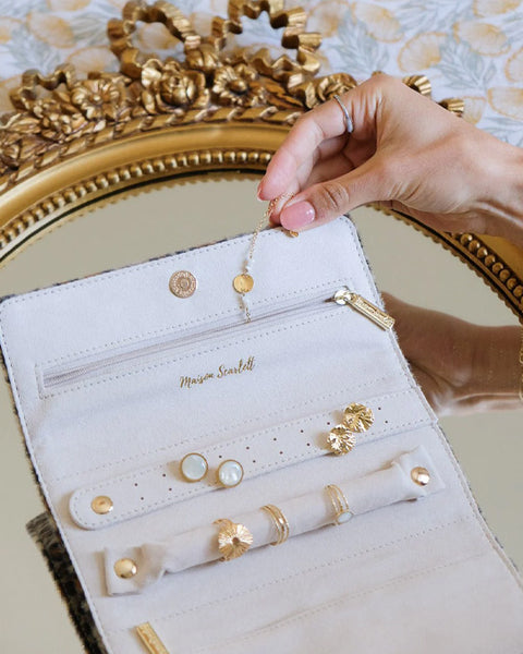 Catherine linen travel jewelry pouch Leopard