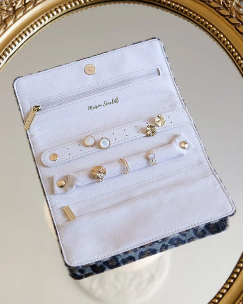 Catherine linen travel jewelry pouch Leopard