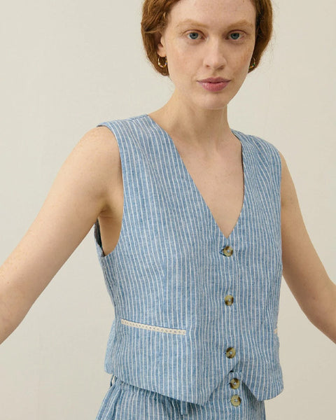 Franckie Waistcoat Blue Onda Stripes