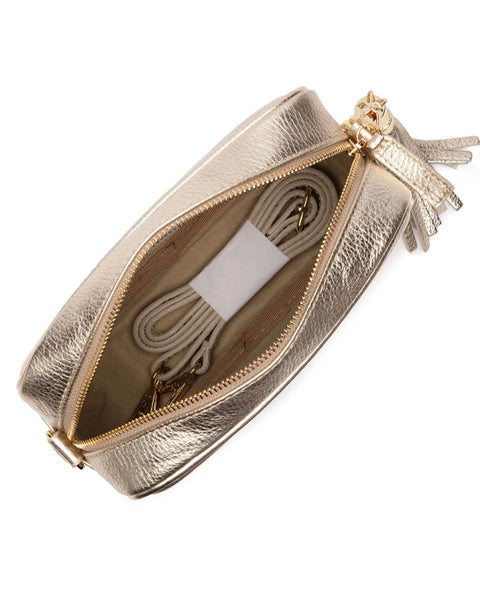 Crossbody Handbag Gold w Designer Strap