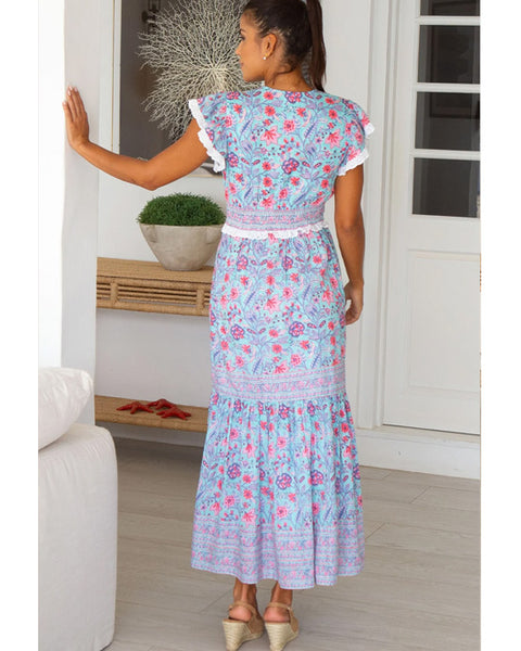 Pippa Dress Gardenia Blue/Red