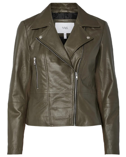 Yassophie Leather Jacket Dark Olive
