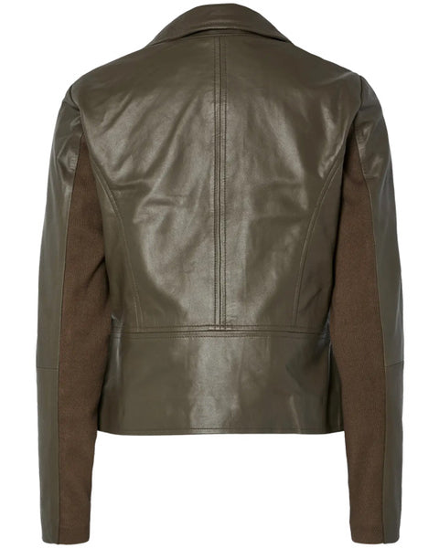 Yassophie Leather Jacket Dark Olive