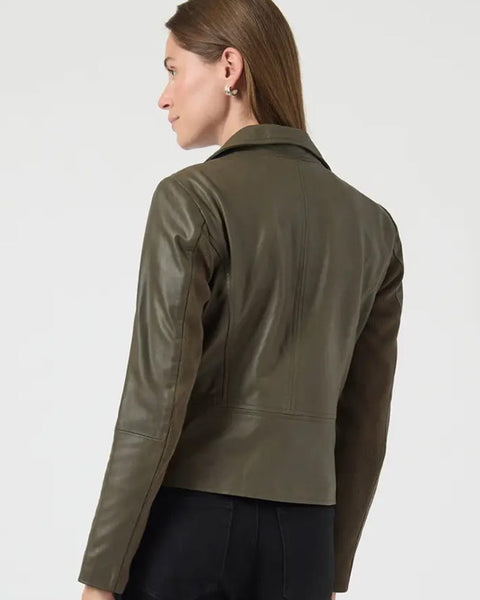 Yassophie Leather Jacket Dark Olive