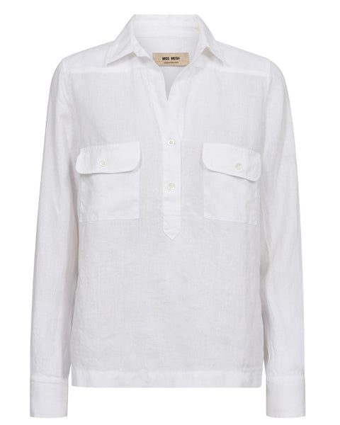 Enna Linen Pocket Blouse White
