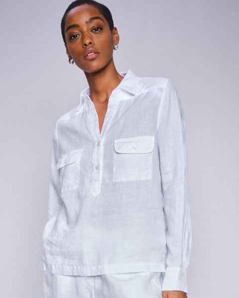 Enna Linen Pocket Blouse White