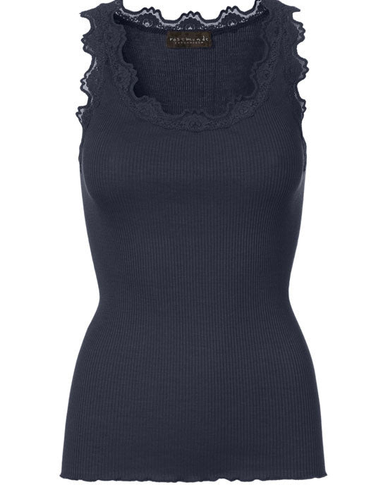 Classic silk top w Lace Navy - shopatstocks