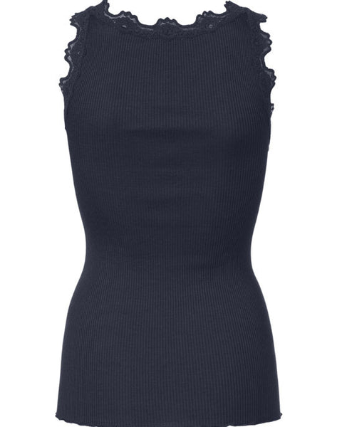 Classic silk top w Lace Navy - shopatstocks