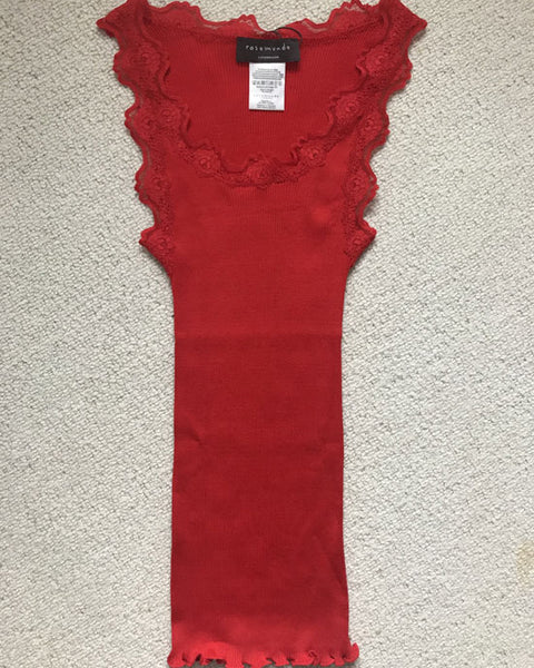 Classic silk top w lace Spicy Red - shopatstocks