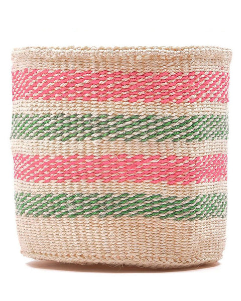 Alama Light Pink & Green Stripe Woven Storage Basket - shopatstocks