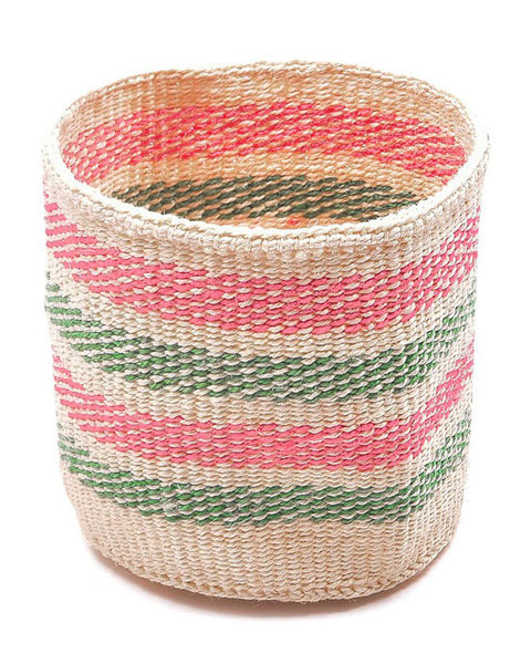 Alama Light Pink & Green Stripe Woven Storage Basket - shopatstocks