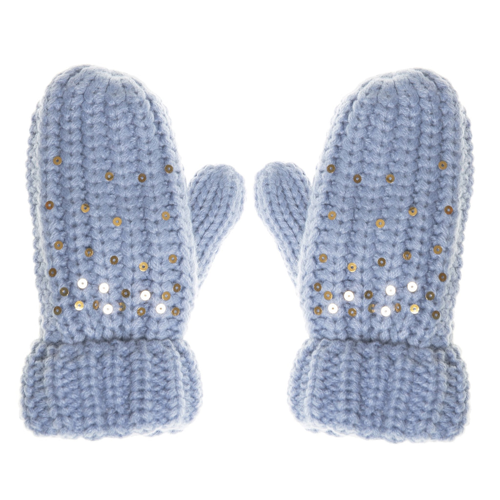 Shimmer Sequin Knitted Mittens Blue 3-6 Years