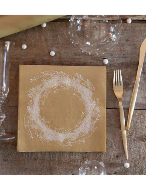 Christmas Paper Napkins 40x40cm Gold Wreath - shopatstocks