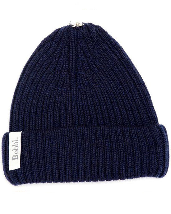 Merino Wool Bobble Hat Navy