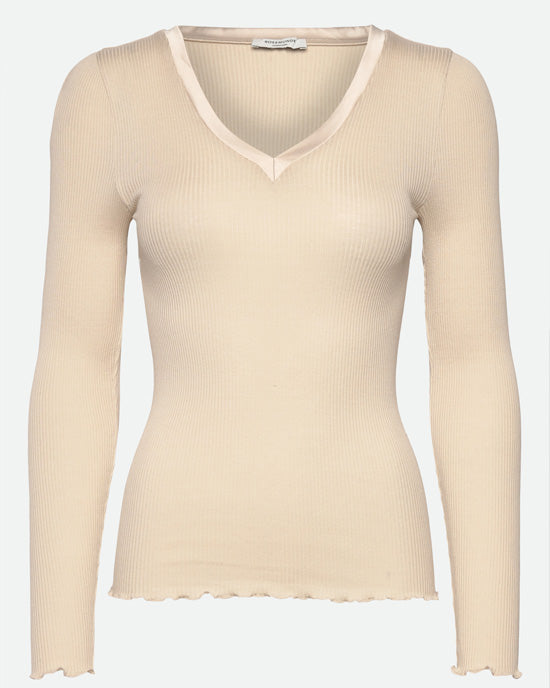Beatha Silk V-Neck Satin Tape T-Shirt Rainy Day