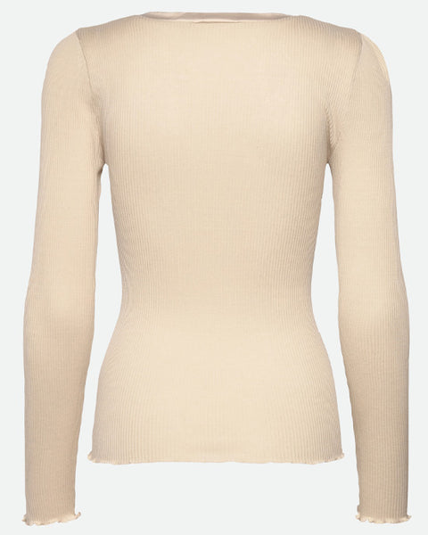 Beatha Silk V-Neck Satin Tape T-Shirt Rainy Day