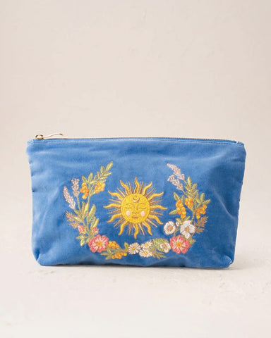 Floral Sun Goddess Velvet Everyday Pouch Cornflower Blue