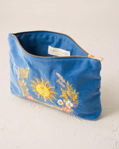 Floral Sun Goddess Velvet Everyday Pouch Cornflower Blue