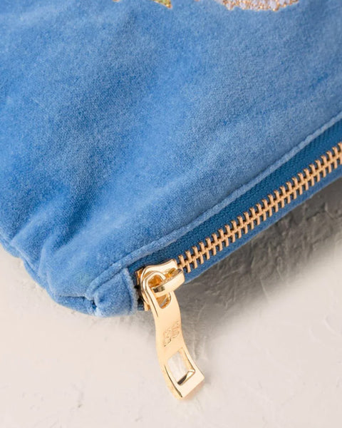 Floral Sun Goddess Velvet Everyday Pouch Cornflower Blue