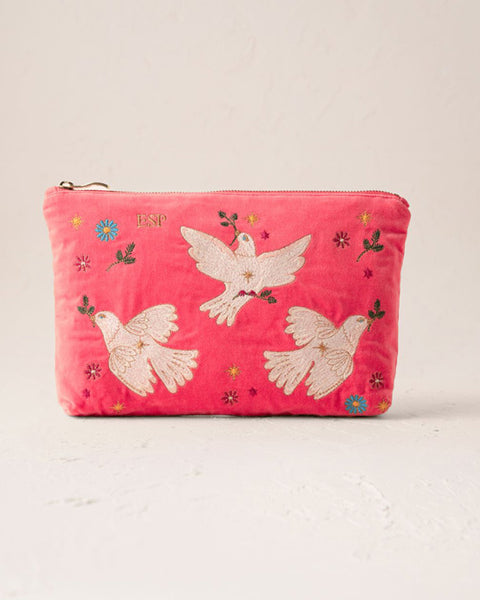 Doves of Peace Velvet Everyday Pouch - Spiced Coral