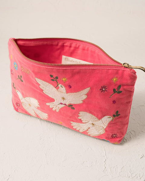Doves of Peace Velvet Everyday Pouch - Spiced Coral