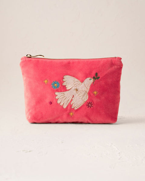 Doves of Peace Velvet Mini Pouch - Spiced Coral