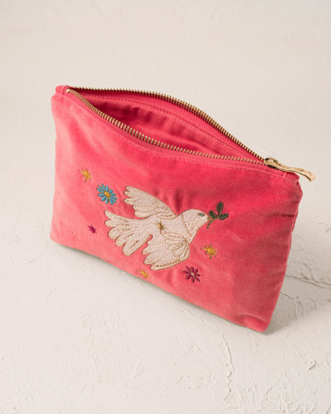 Doves of Peace Velvet Mini Pouch - Spiced Coral