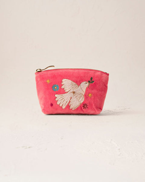 Doves of Peace Velvet Coin Purse - Spiced Coral