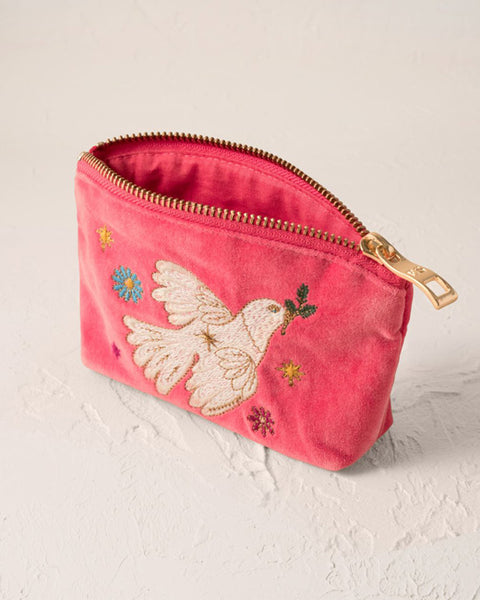 Doves of Peace Velvet Coin Purse - Spiced Coral