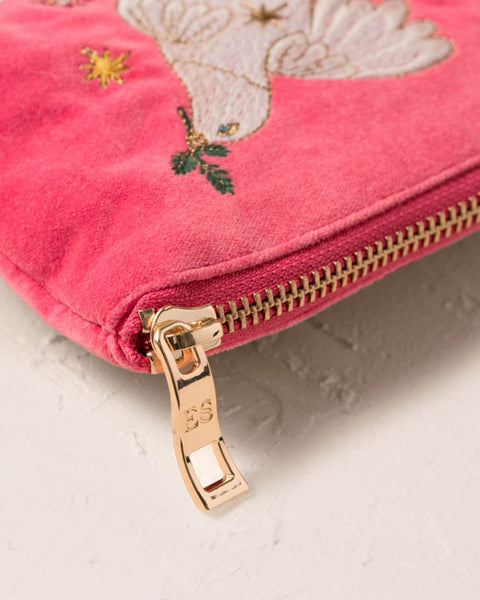 Doves of Peace Velvet Coin Purse - Spiced Coral