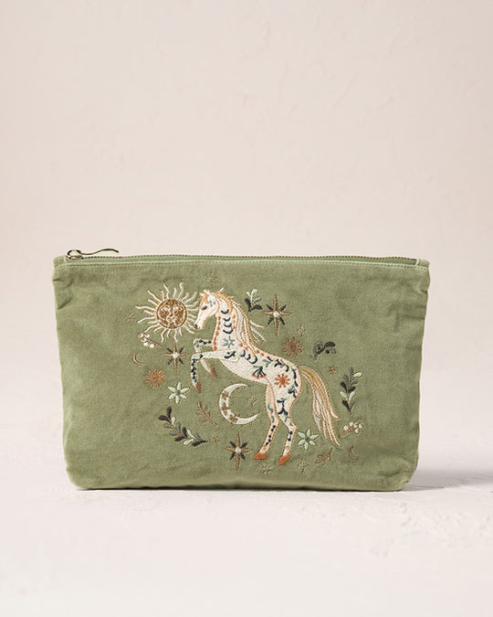 Mystical Horse Velvet Everyday Pouch Olive