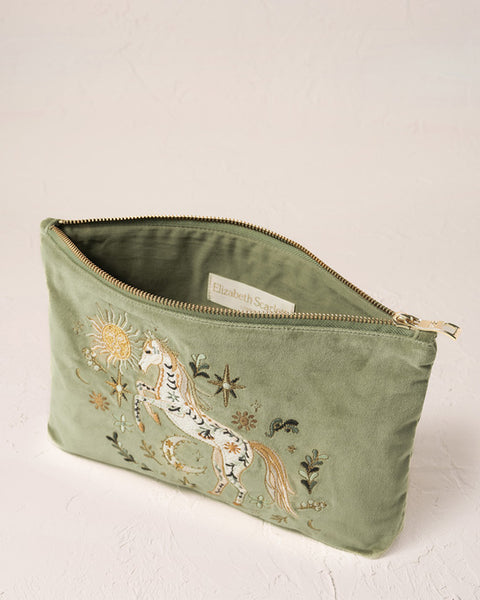 Mystical Horse Velvet Everyday Pouch Olive