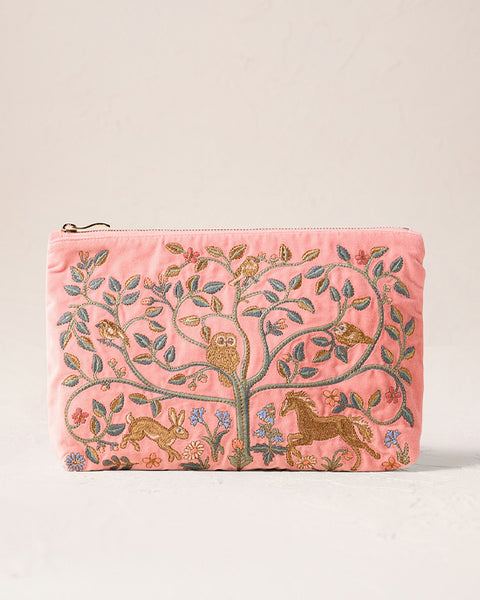 Tree of Life Velvet Everyday Pouch Blush Pink